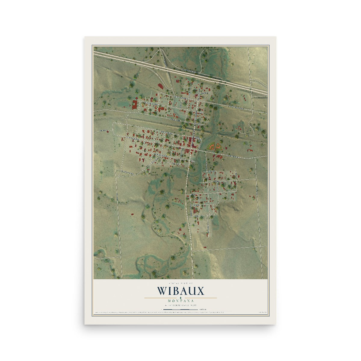 Map of Wibaux, Montana, 12 x 18 inch unframed archival matte print