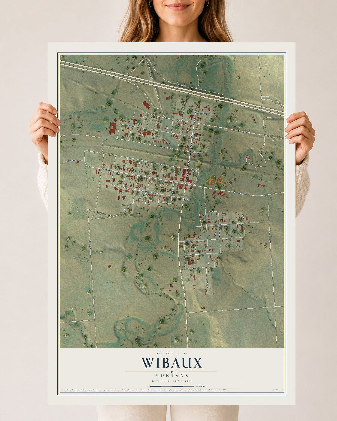 Map of Wibaux, Montana, 24 x 36 inch unframed archival matte print