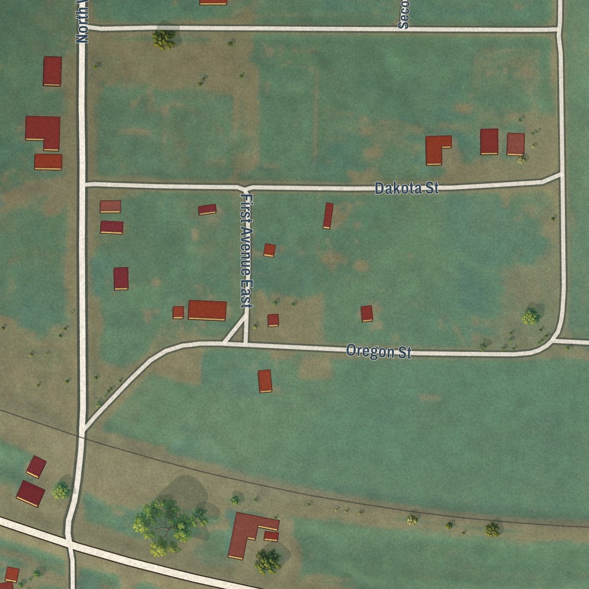 Close-up of the map of Windham, Montana print showing street and building detail