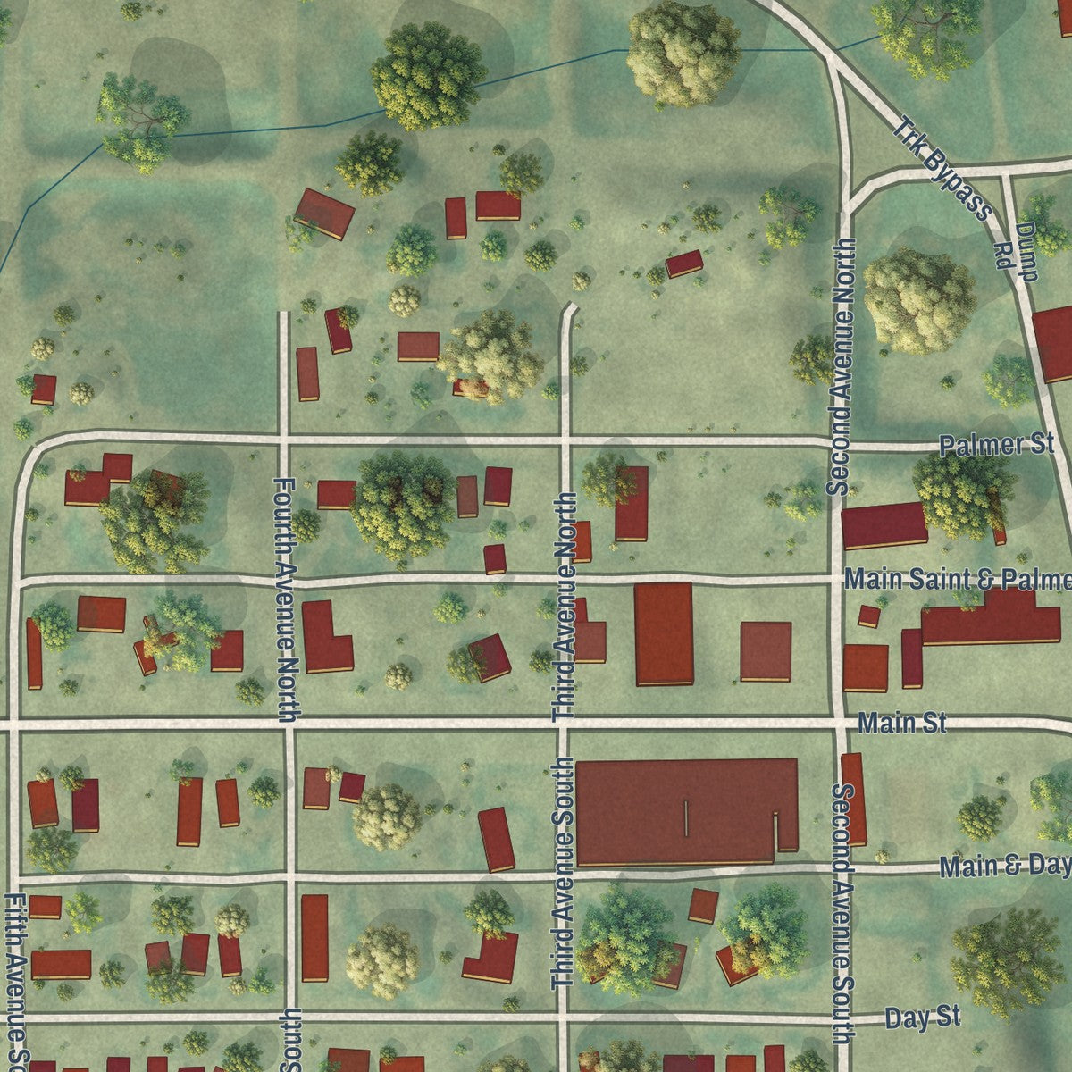 Close-up of the map of Winifred, Montana print showing street and building detail