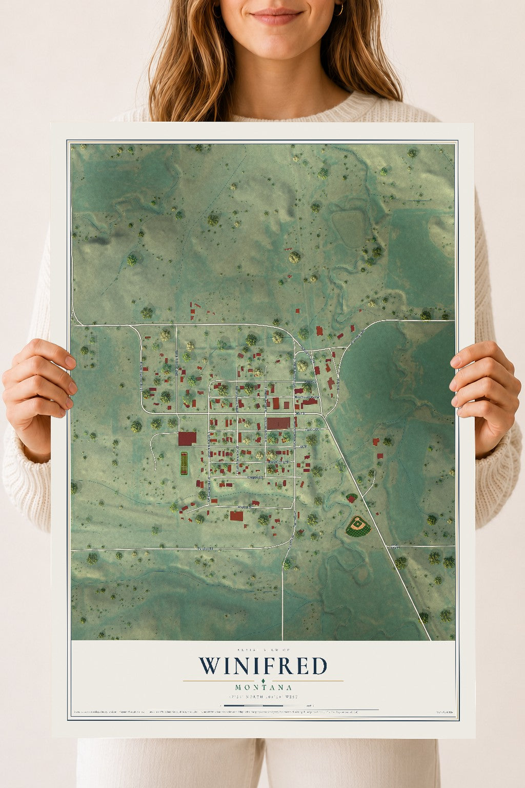 Map of Winifred, Montana, 18 x 24 inch unframed archival matte print