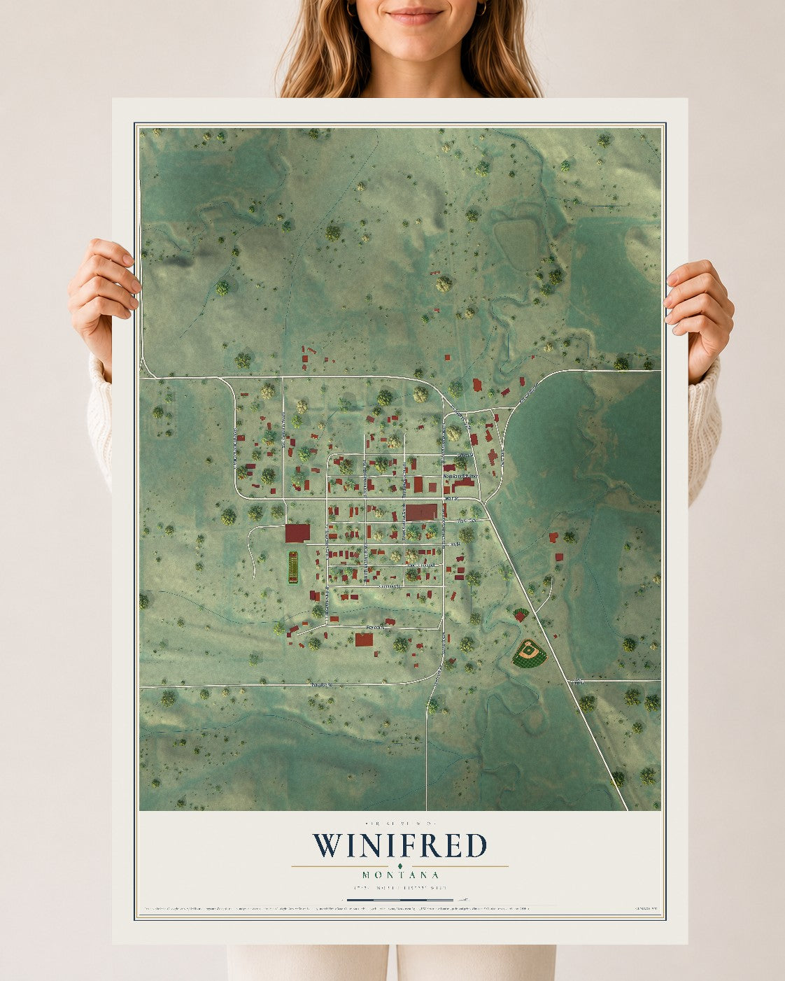 Map of Winifred, Montana, 24 x 36 inch unframed archival matte print