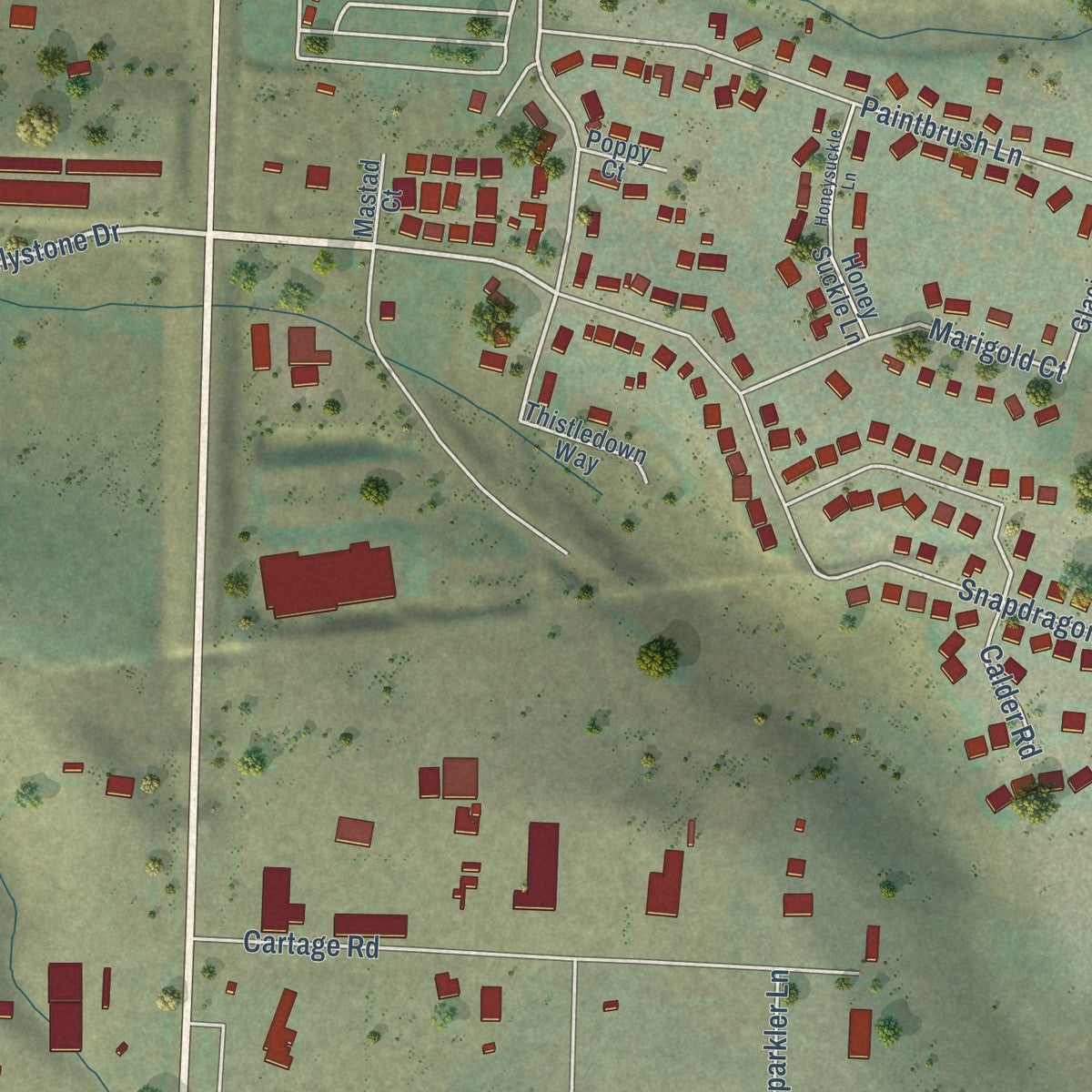 Close-up of the map of Wye, Montana print showing street and building detail