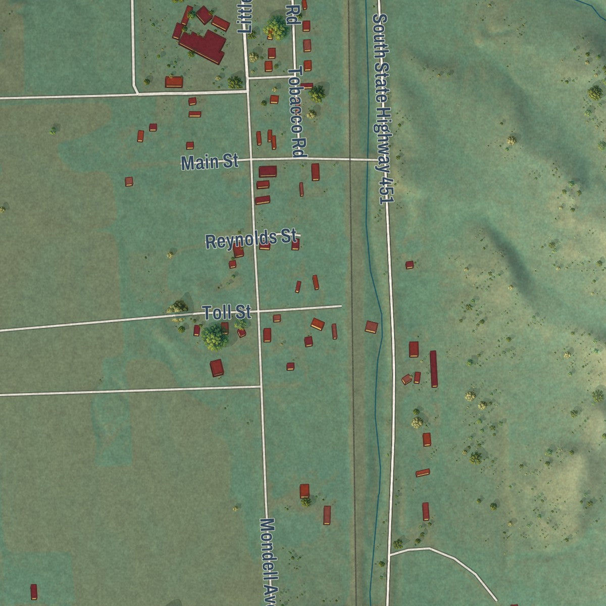 Close-up of the map of Wyola, Montana print showing street and building detail