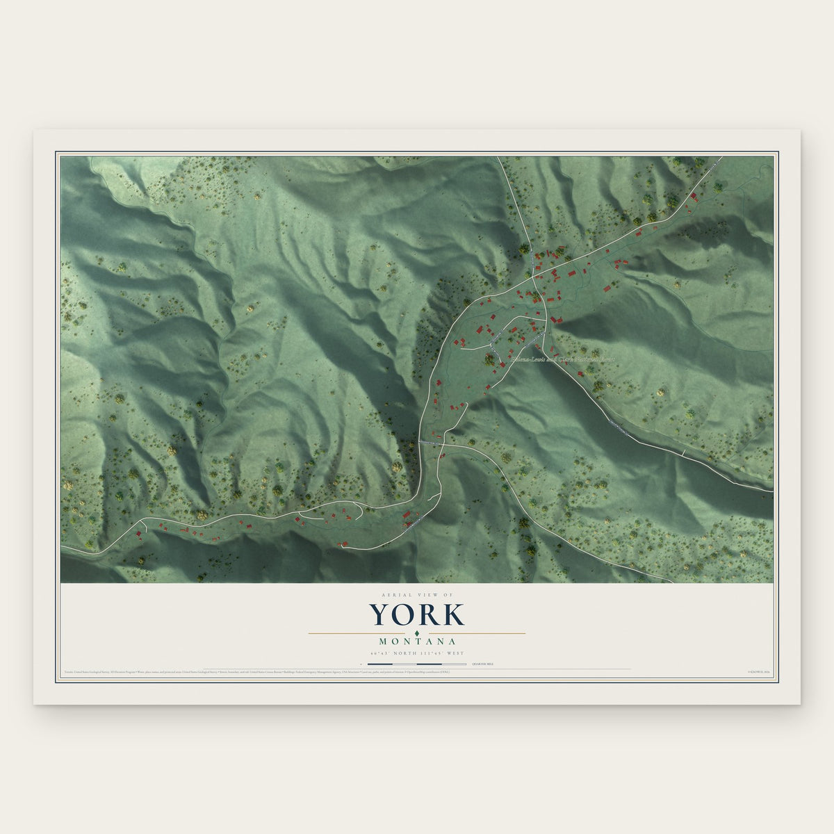 York, Montana map print, the full design
