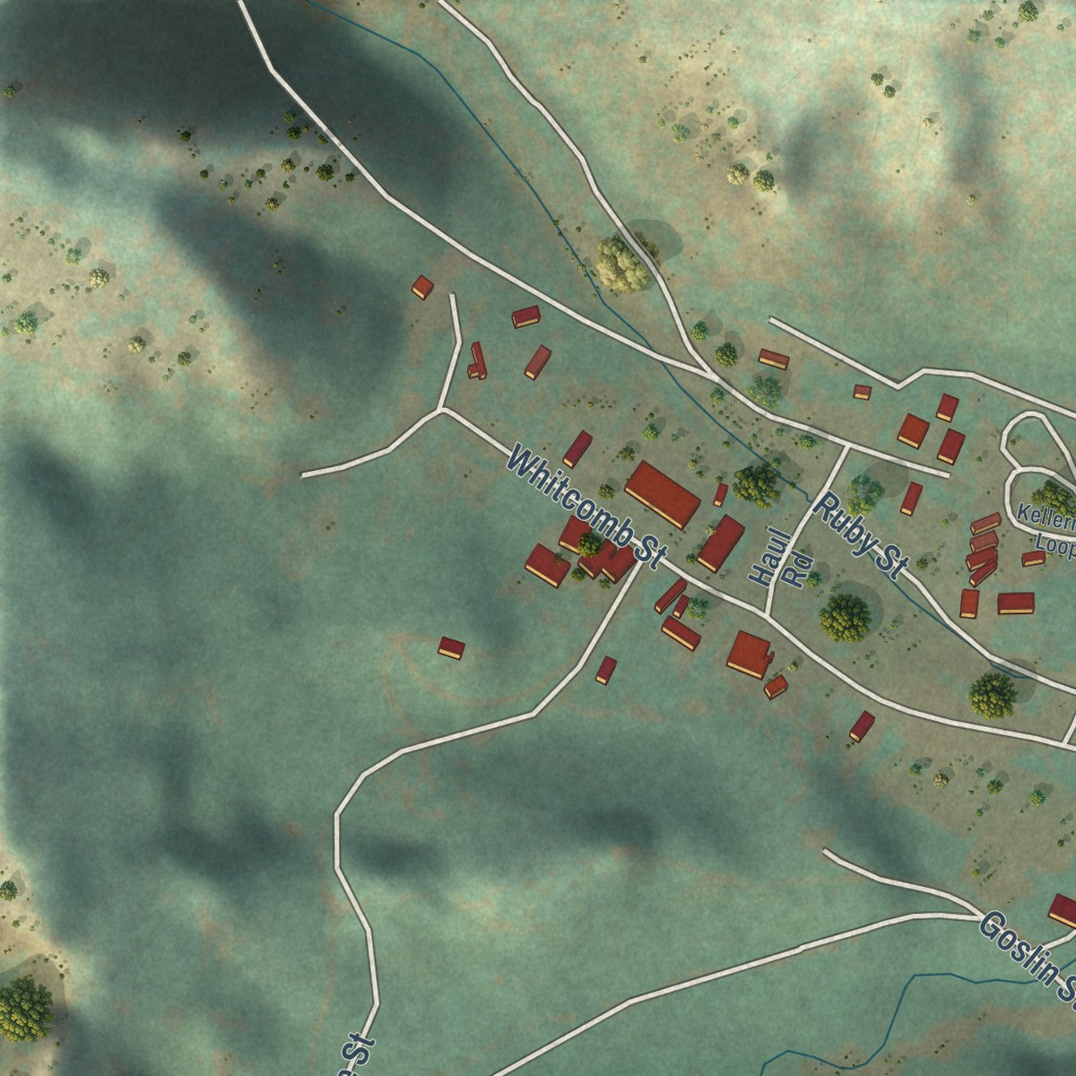 Close-up of the map of Zortman, Montana print showing street and building detail