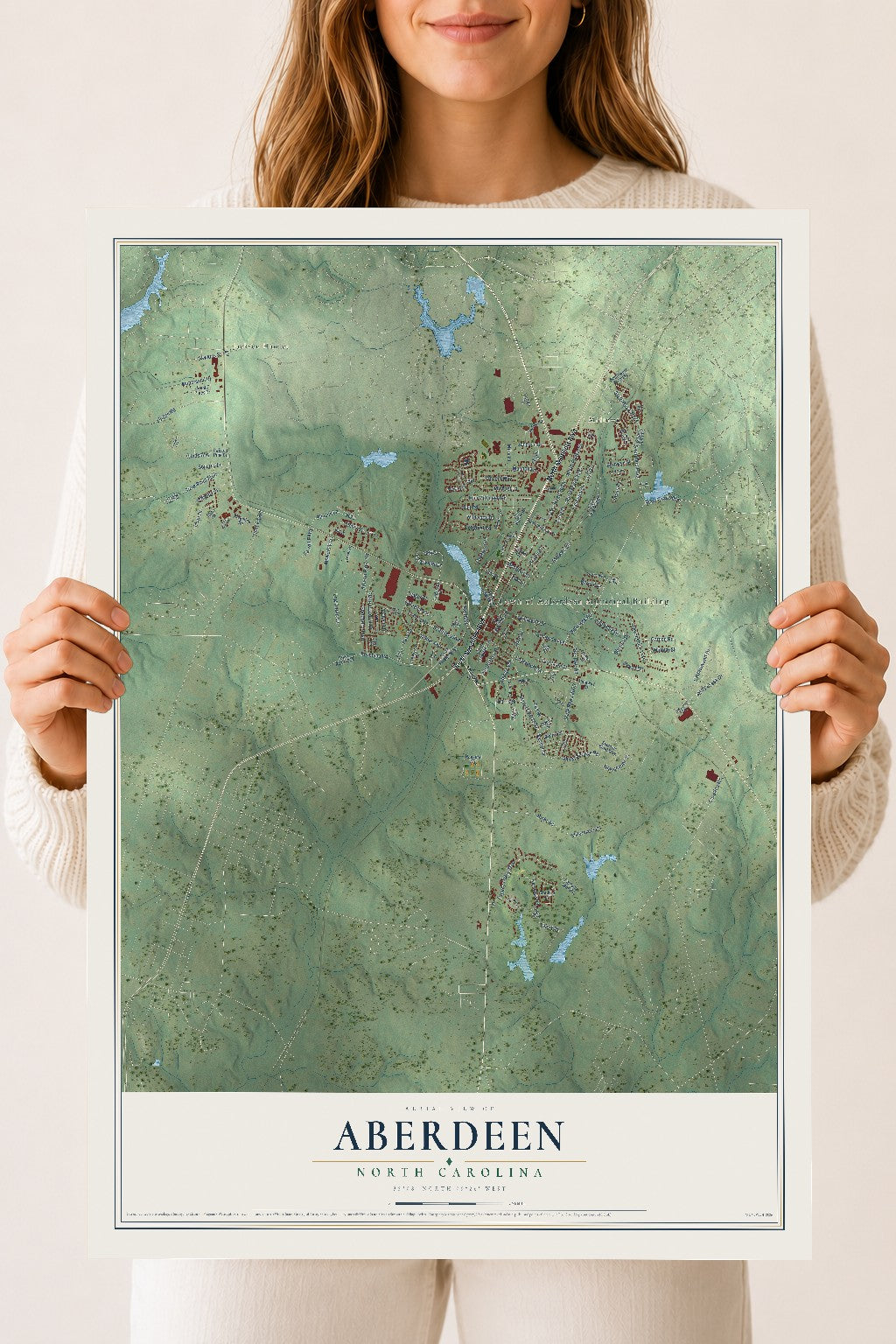 Map of Aberdeen, North Carolina, 18 x 24 inch unframed archival matte print