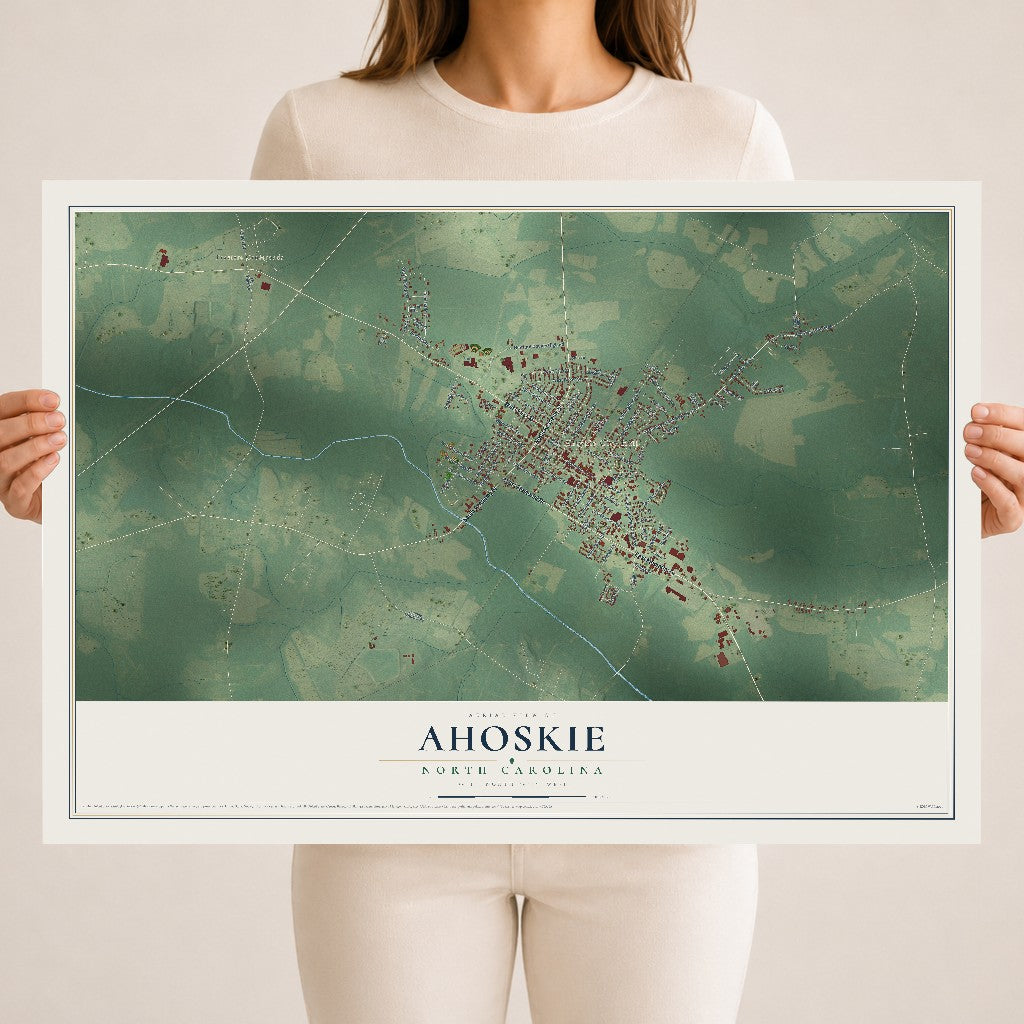 Map of Ahoskie, North Carolina, 18 x 24 inch unframed archival matte print
