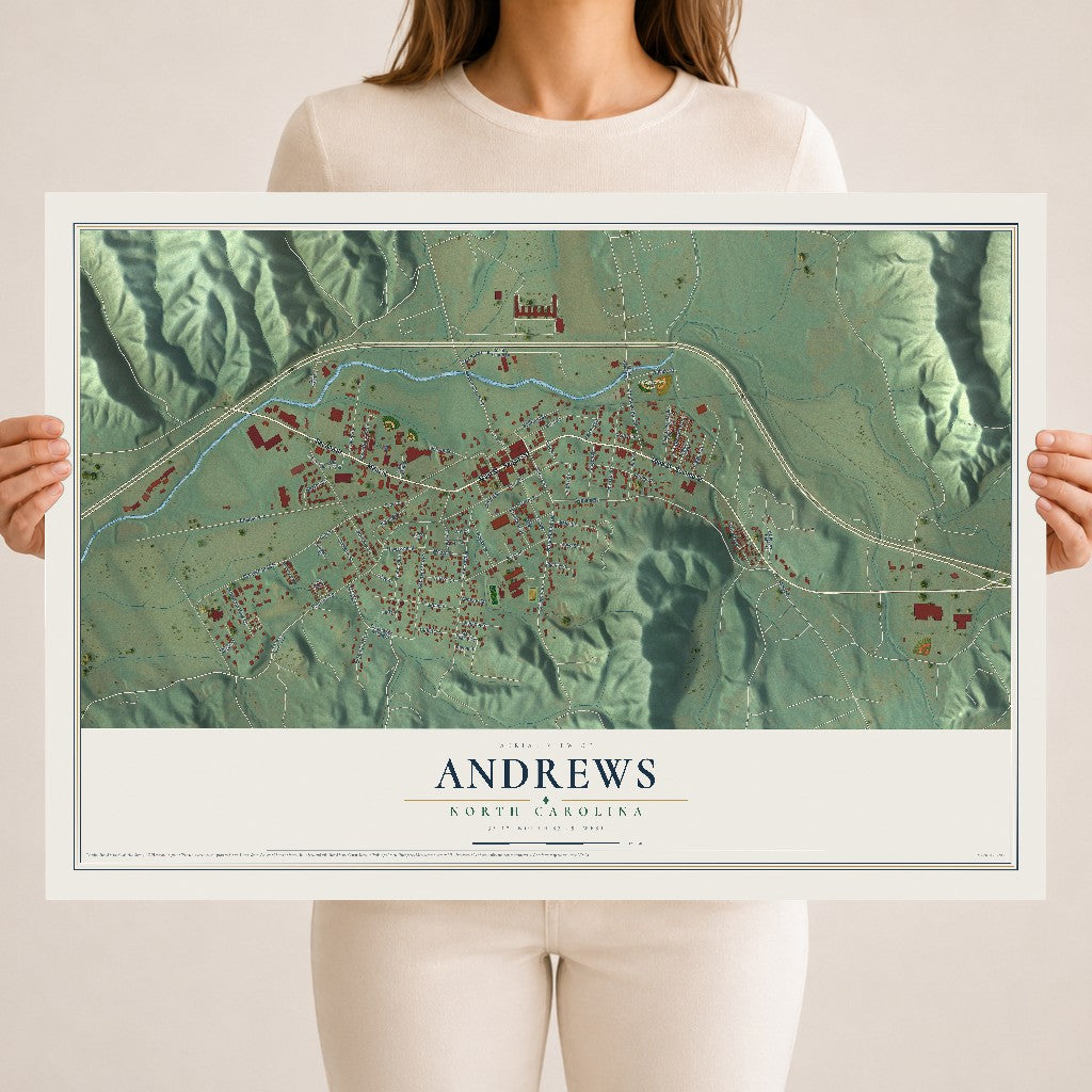Map of Andrews, North Carolina, 18 x 24 inch unframed archival matte print