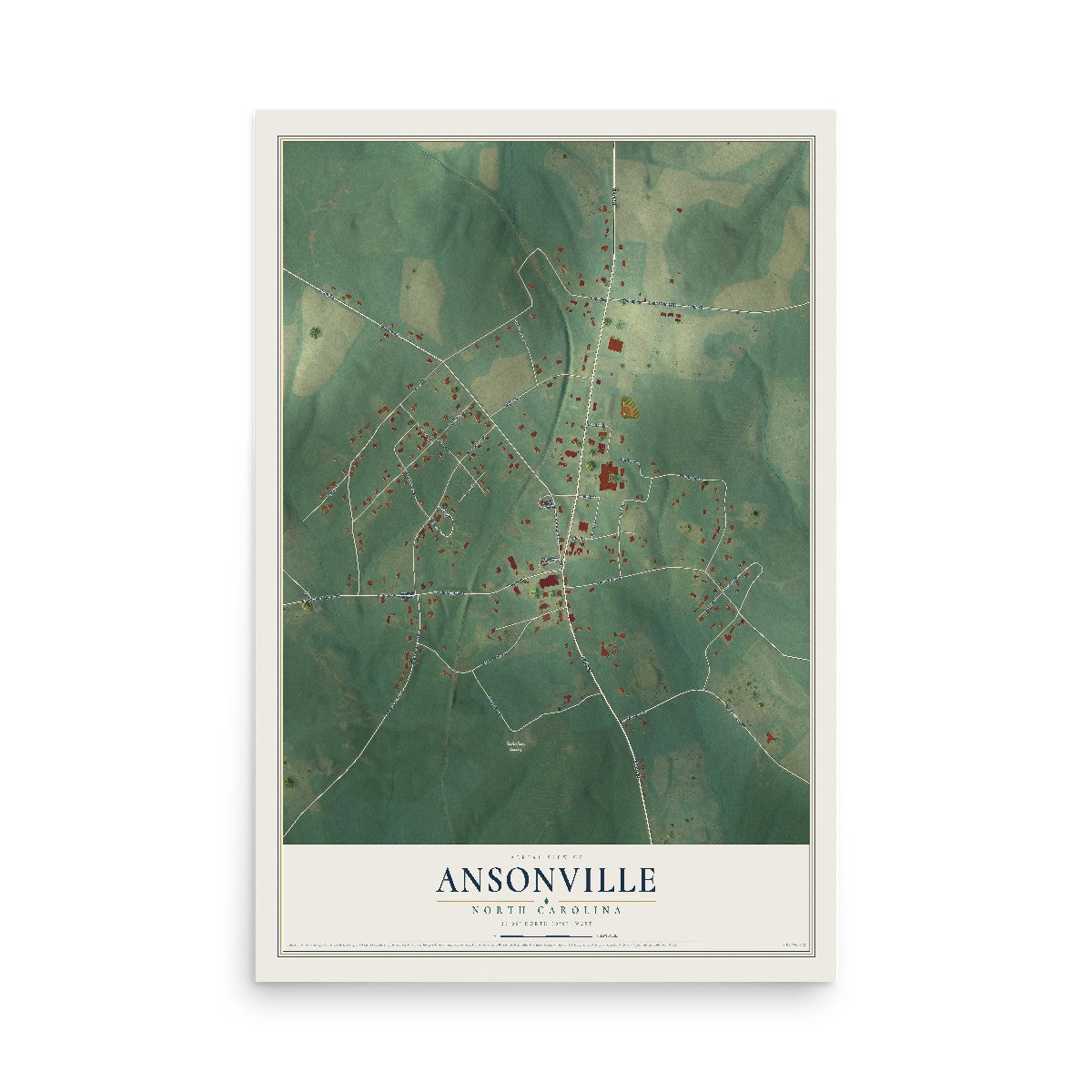 Map of Ansonville, North Carolina, 12 x 18 inch unframed archival matte print