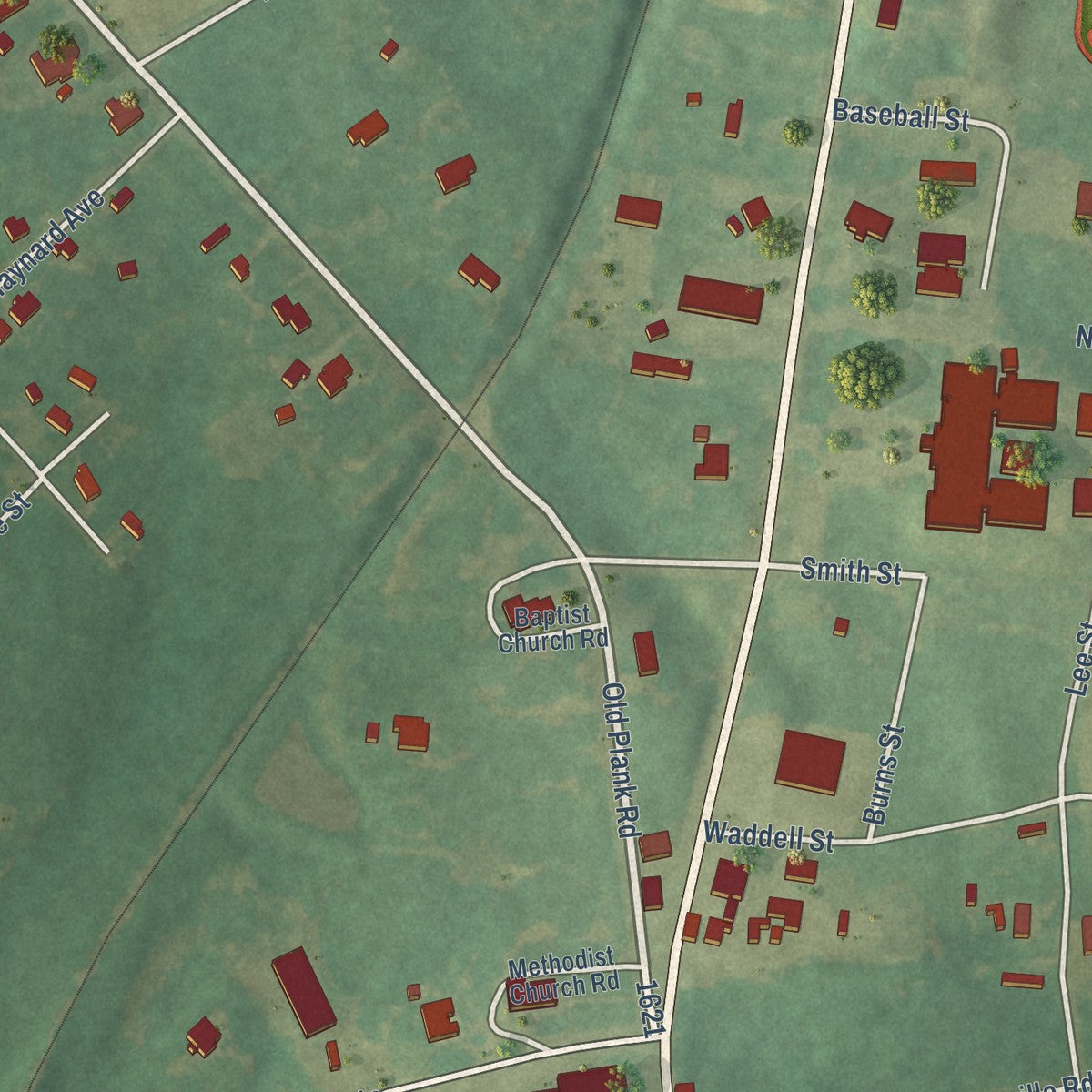 Close-up of the map of Ansonville, North Carolina print showing street and building detail