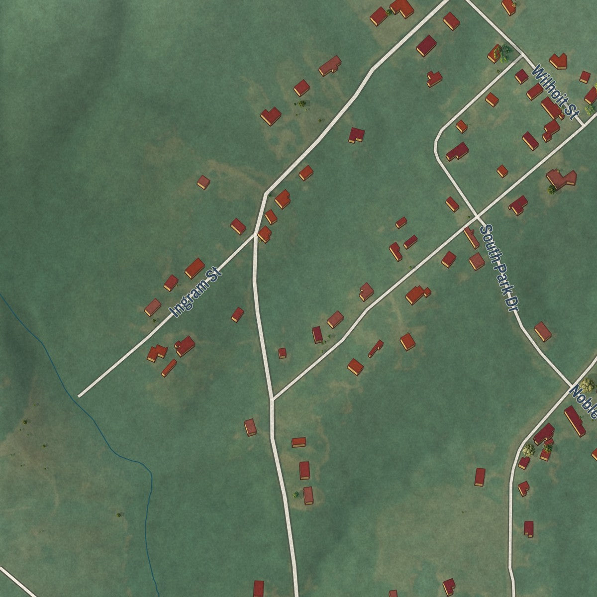 Second close-up of the map of Ansonville, North Carolina print showing more streets and buildings