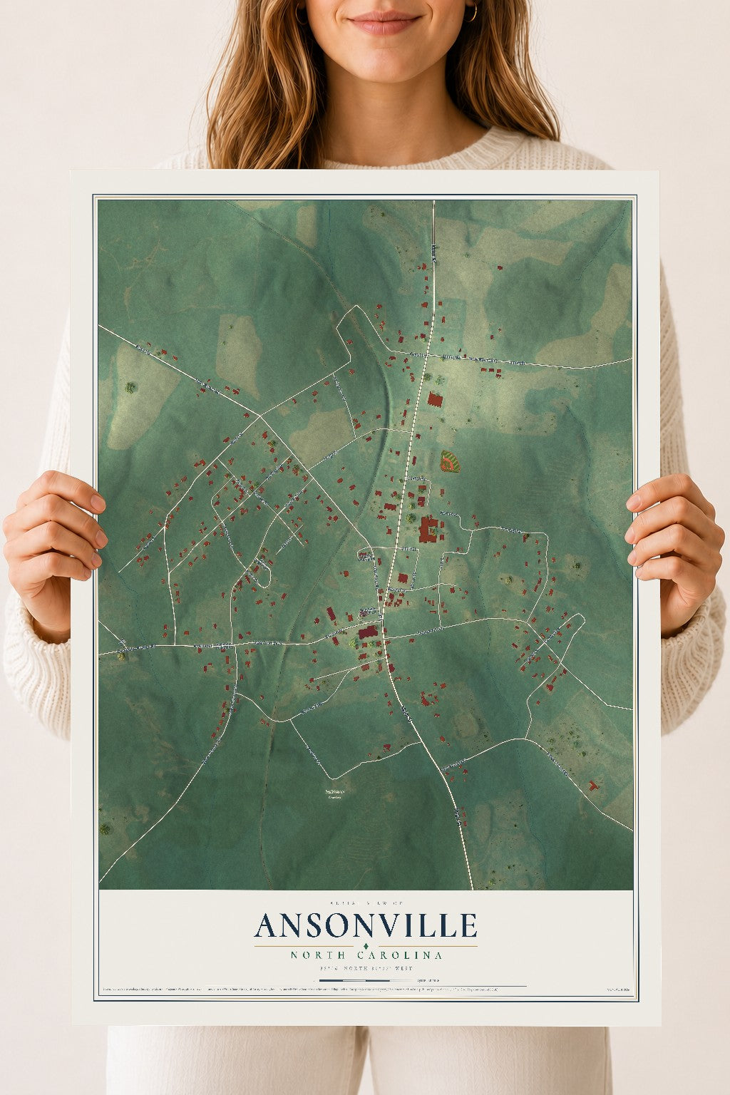 Map of Ansonville, North Carolina, 18 x 24 inch unframed archival matte print