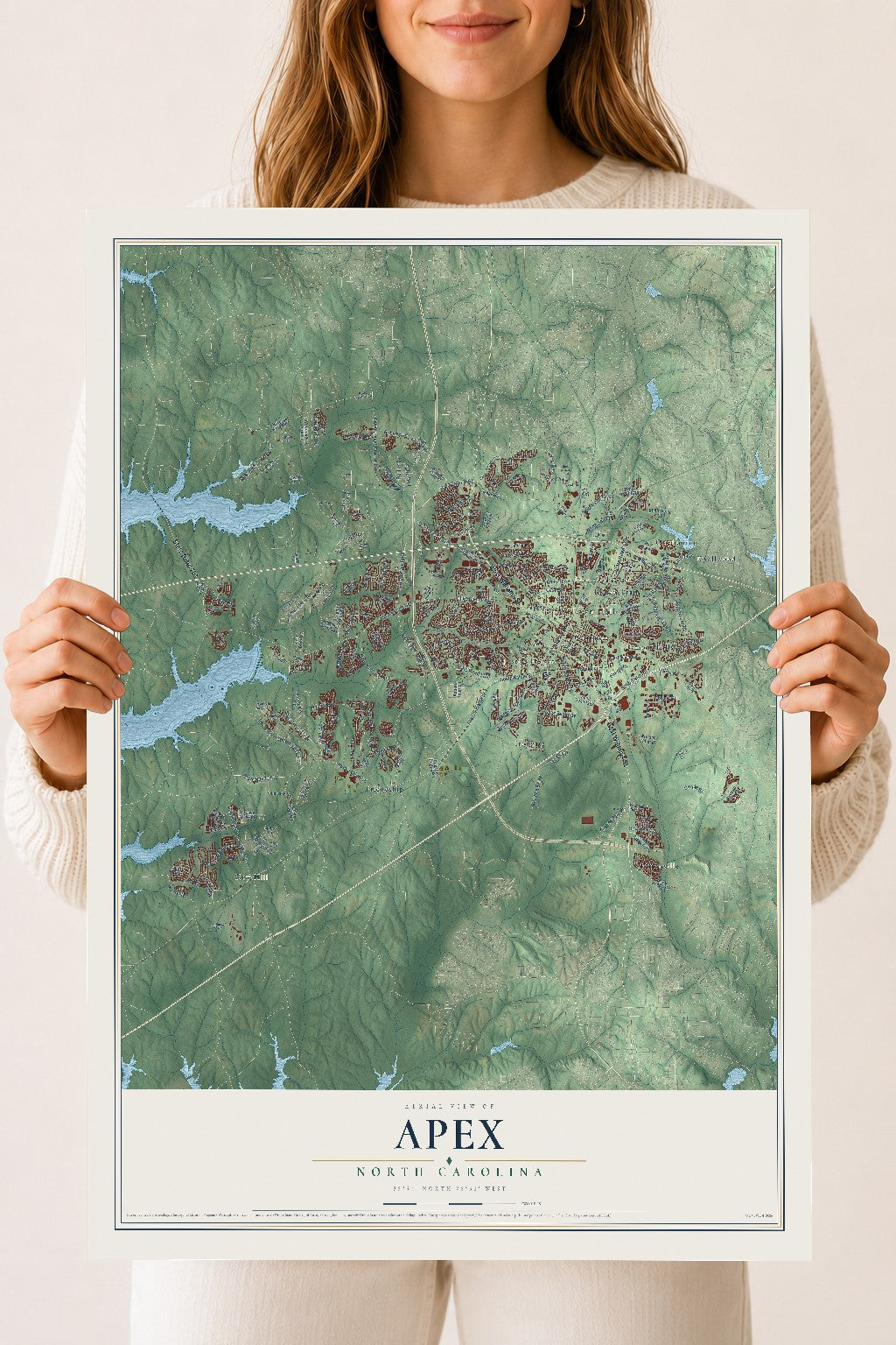 Map of Apex, North Carolina, 18 x 24 inch unframed archival matte print