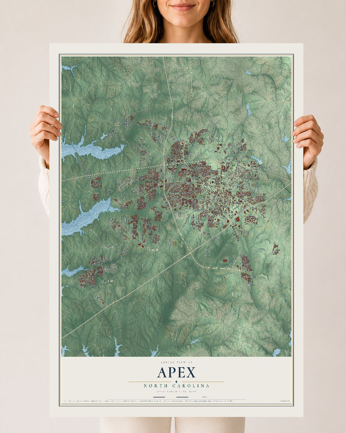 Map of Apex, North Carolina, 24 x 36 inch unframed archival matte print