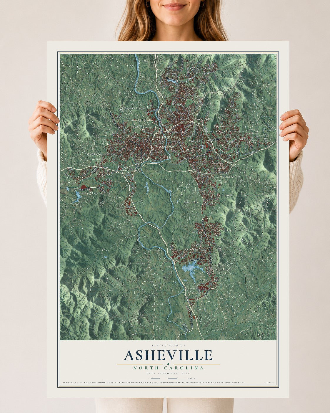Map of Asheville, North Carolina, 24 x 36 inch unframed archival matte print