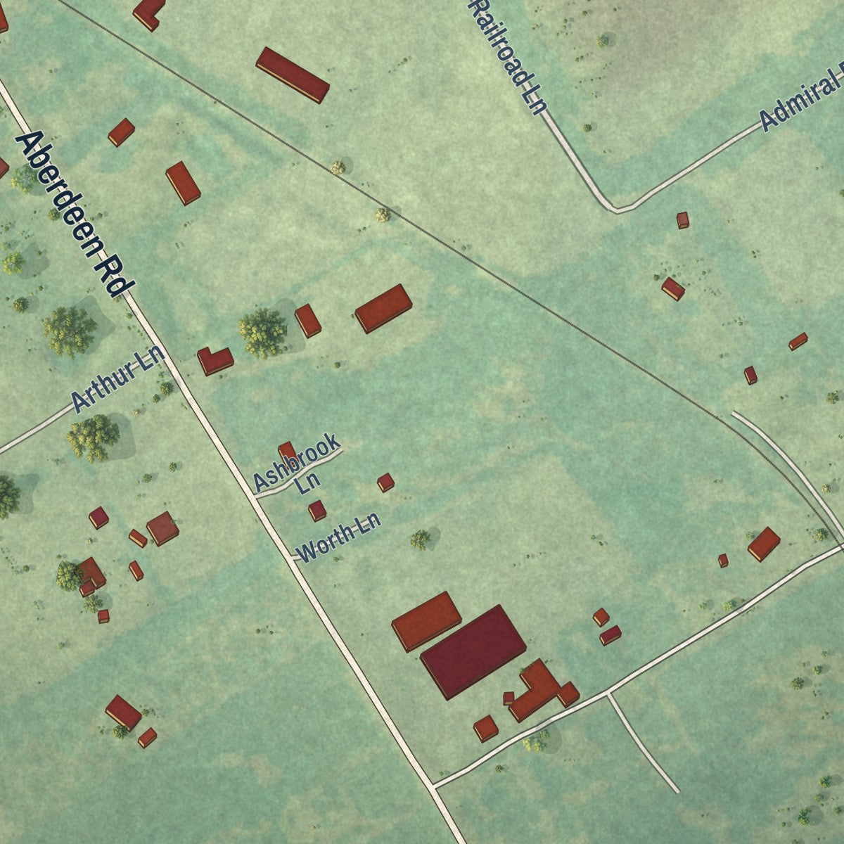 Close-up of the map of Ashley Heights, North Carolina print showing street and building detail