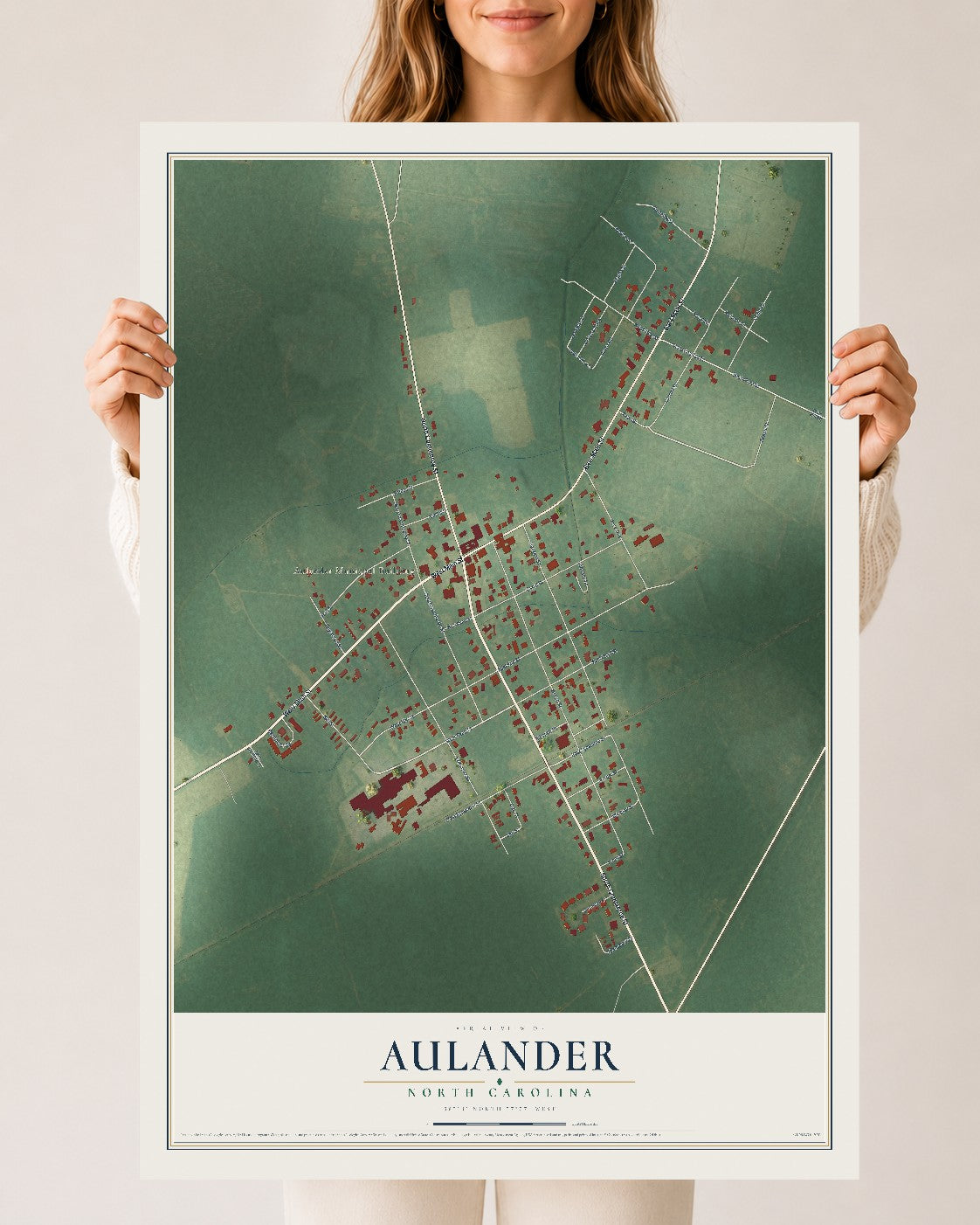 Map of Aulander, North Carolina, 24 x 36 inch unframed archival matte print