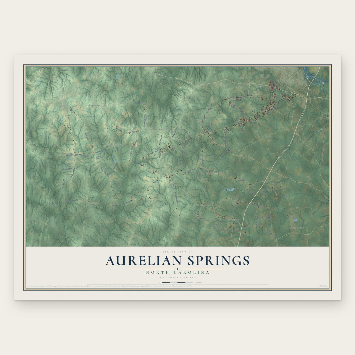 Aurelian Springs, North Carolina map print, the full design