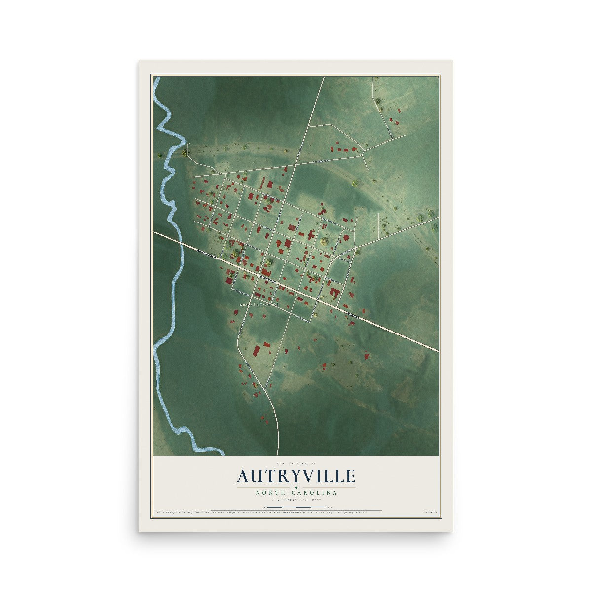 Map of Autryville, North Carolina, 12 x 18 inch unframed archival matte print
