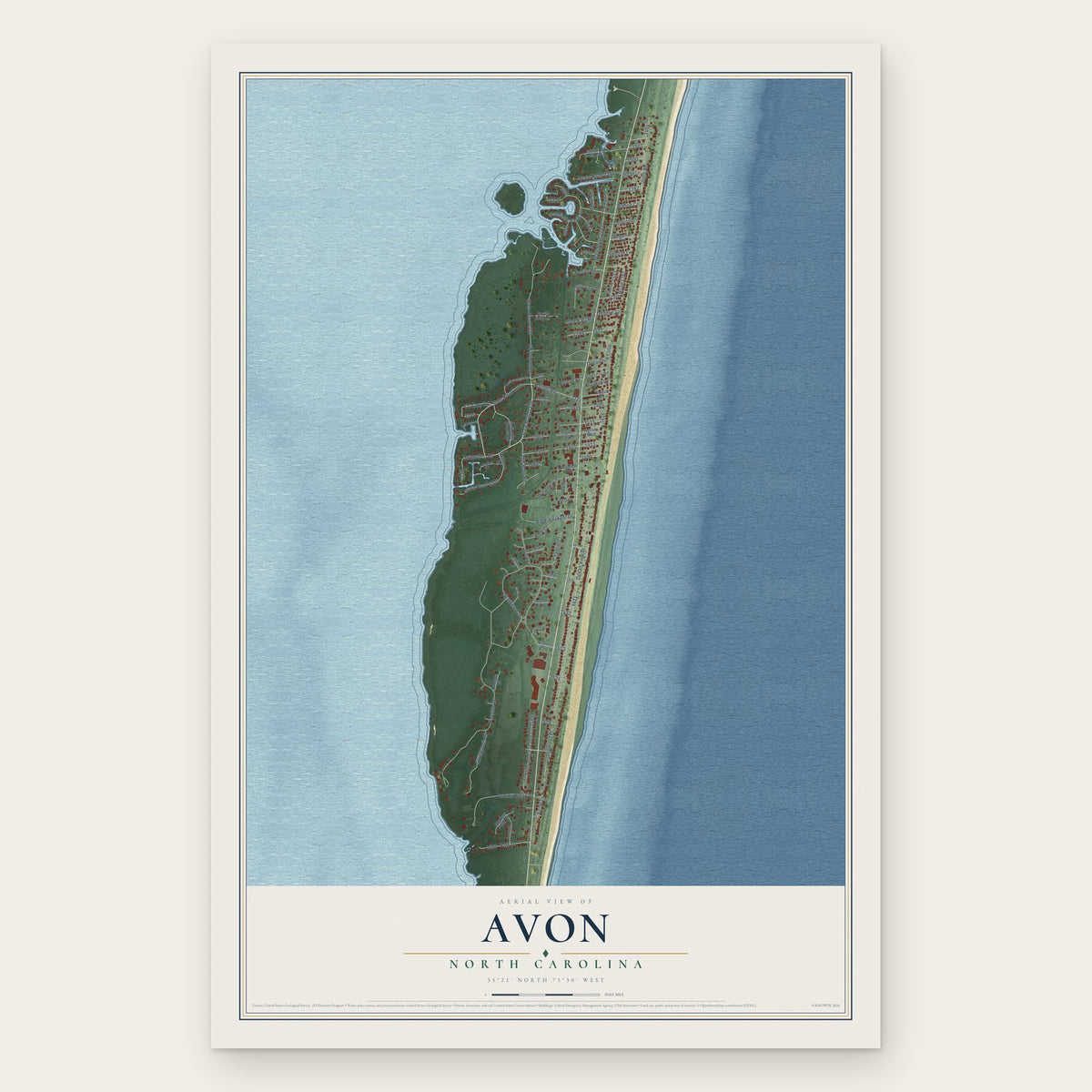 Avon, North Carolina map print, the full design