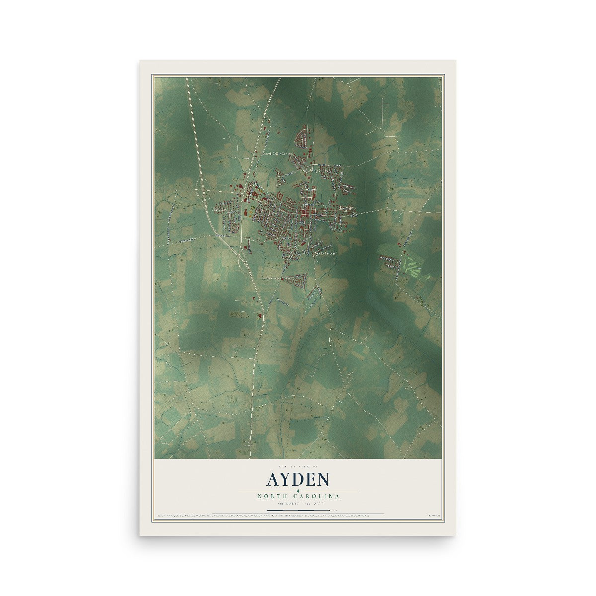 Map of Ayden, North Carolina, 12 x 18 inch unframed archival matte print