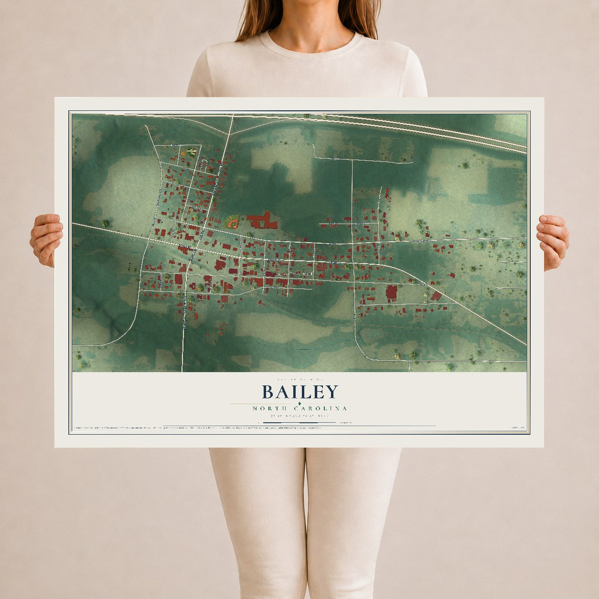 Map of Bailey, North Carolina, 24 x 36 inch unframed archival matte print