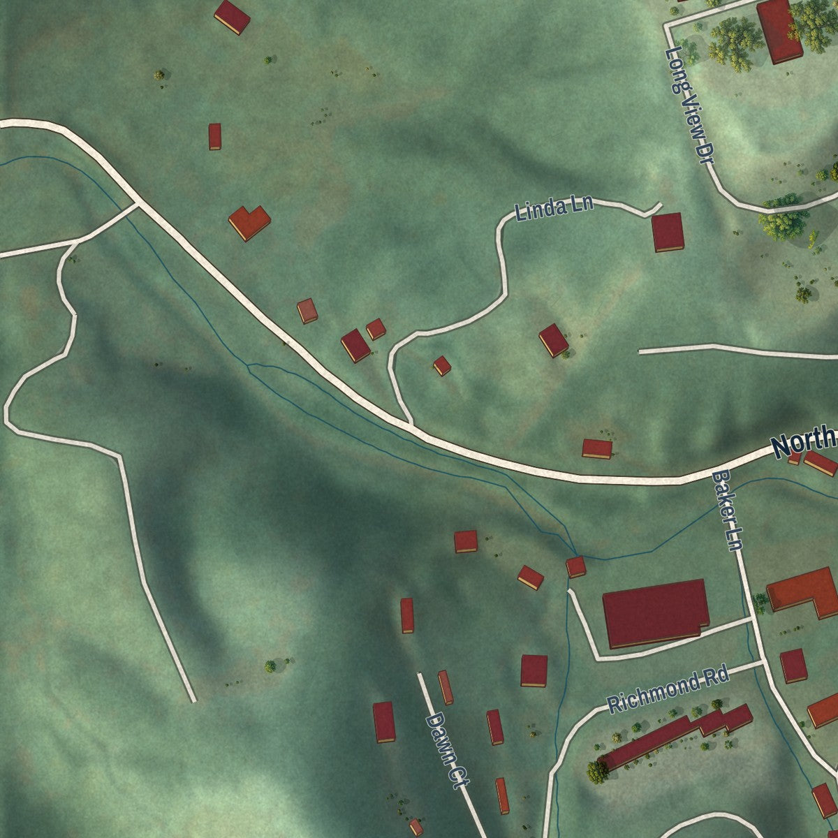 Second close-up of the map of Bakersville, North Carolina print showing more streets and buildings