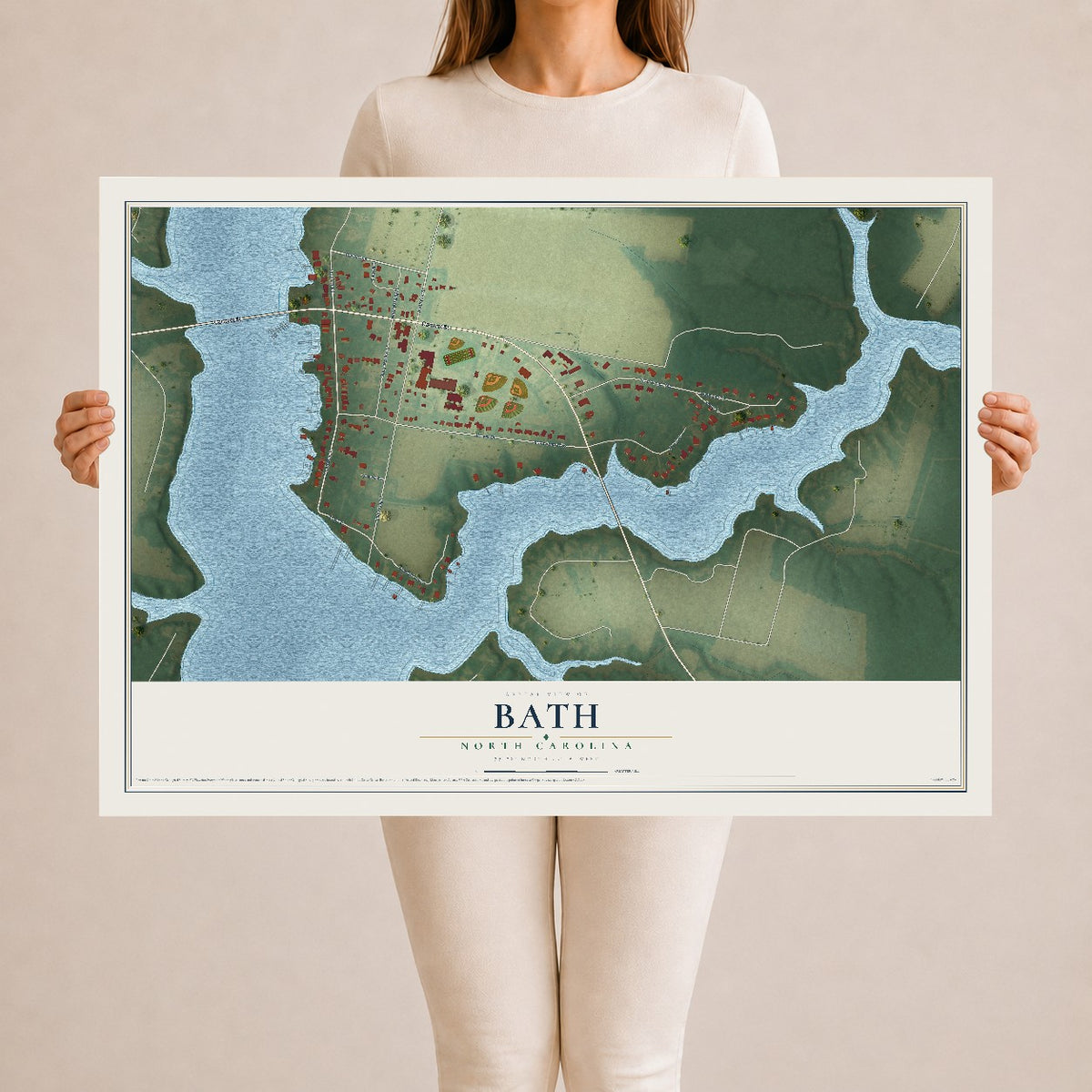 Map of Bath, North Carolina, 24 x 36 inch unframed archival matte print