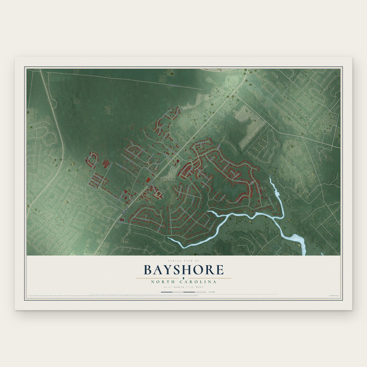 Bayshore, North Carolina map print, the full design