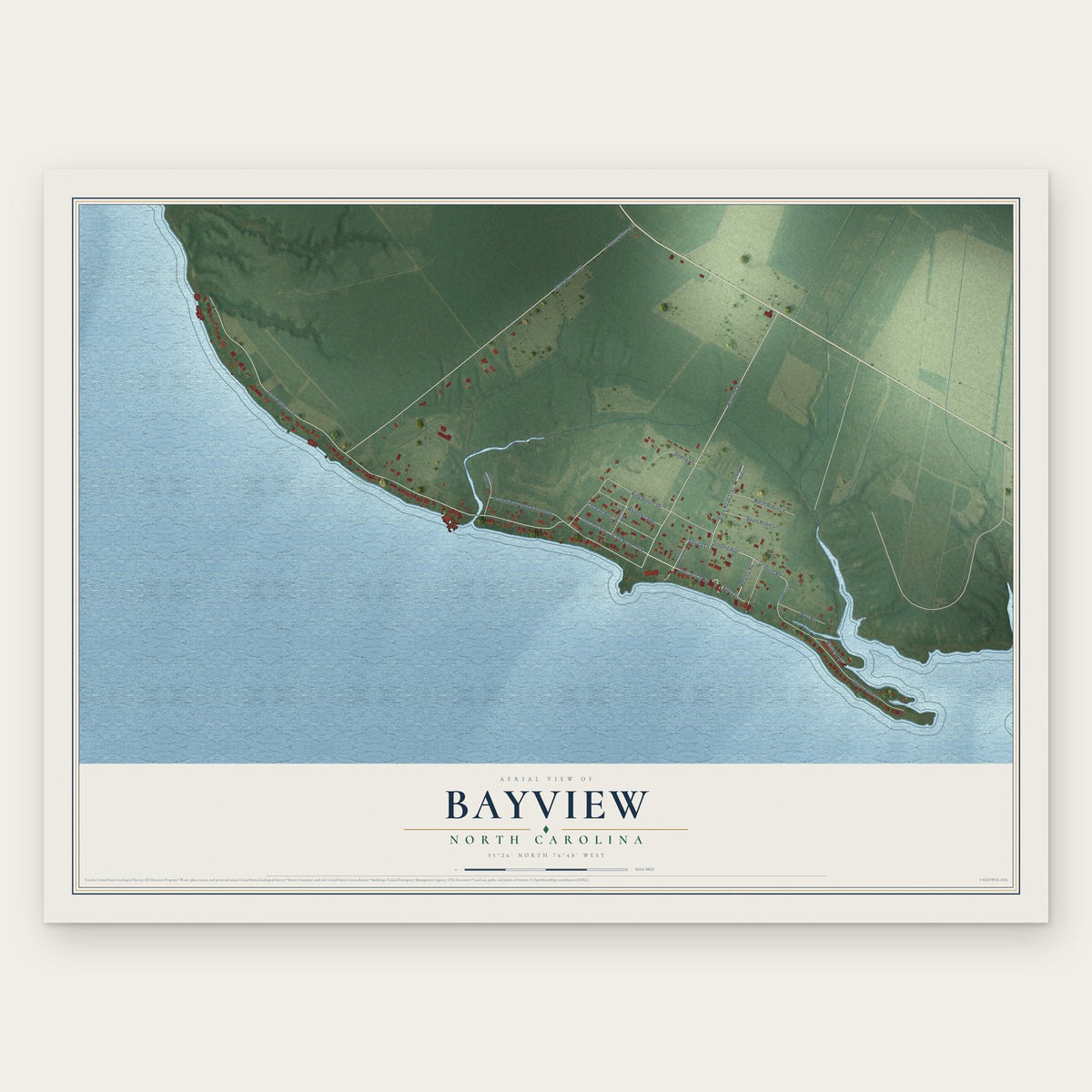 Bayview, North Carolina map print, the full design
