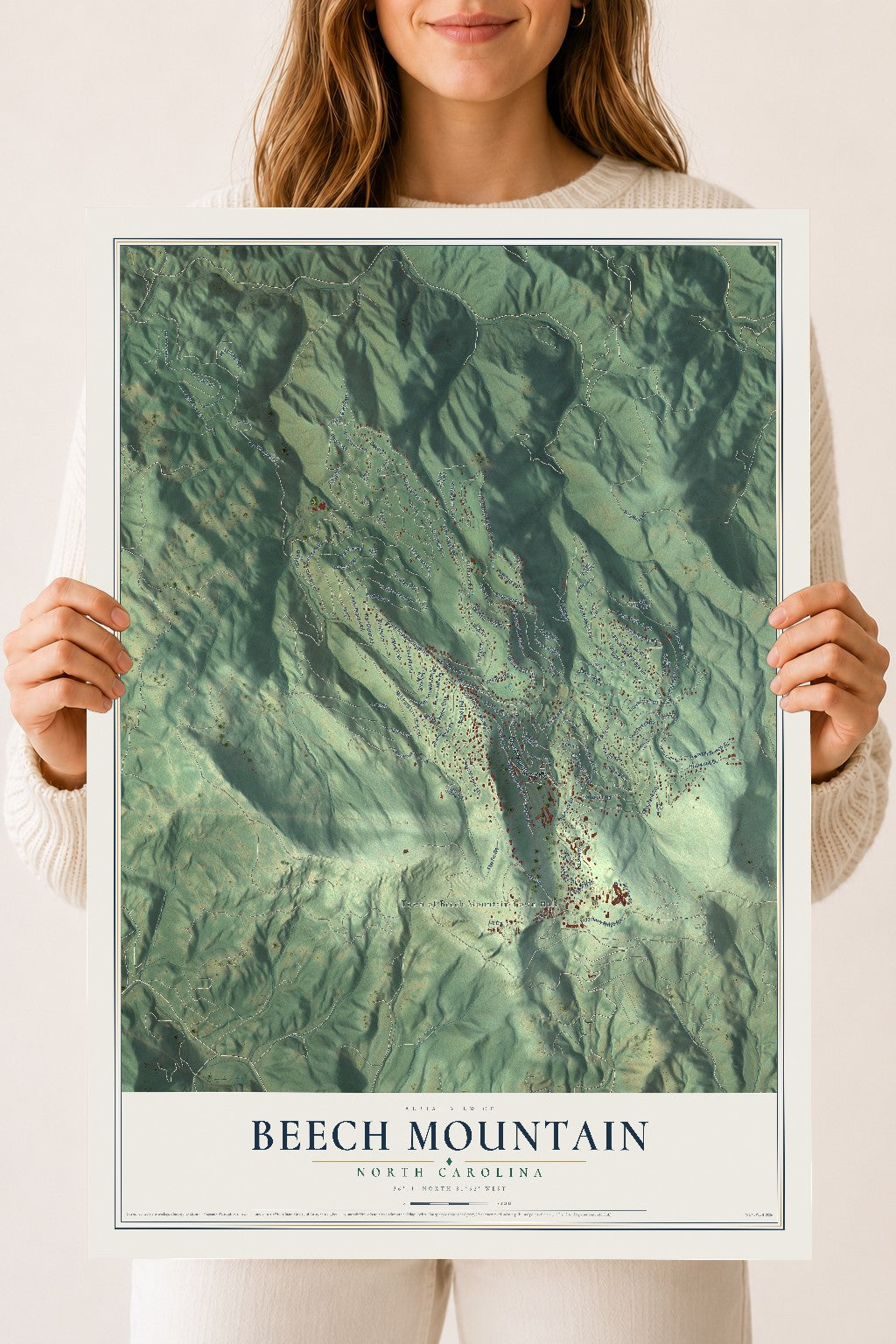 Map of Beech Mountain, North Carolina, 18 x 24 inch unframed archival matte print
