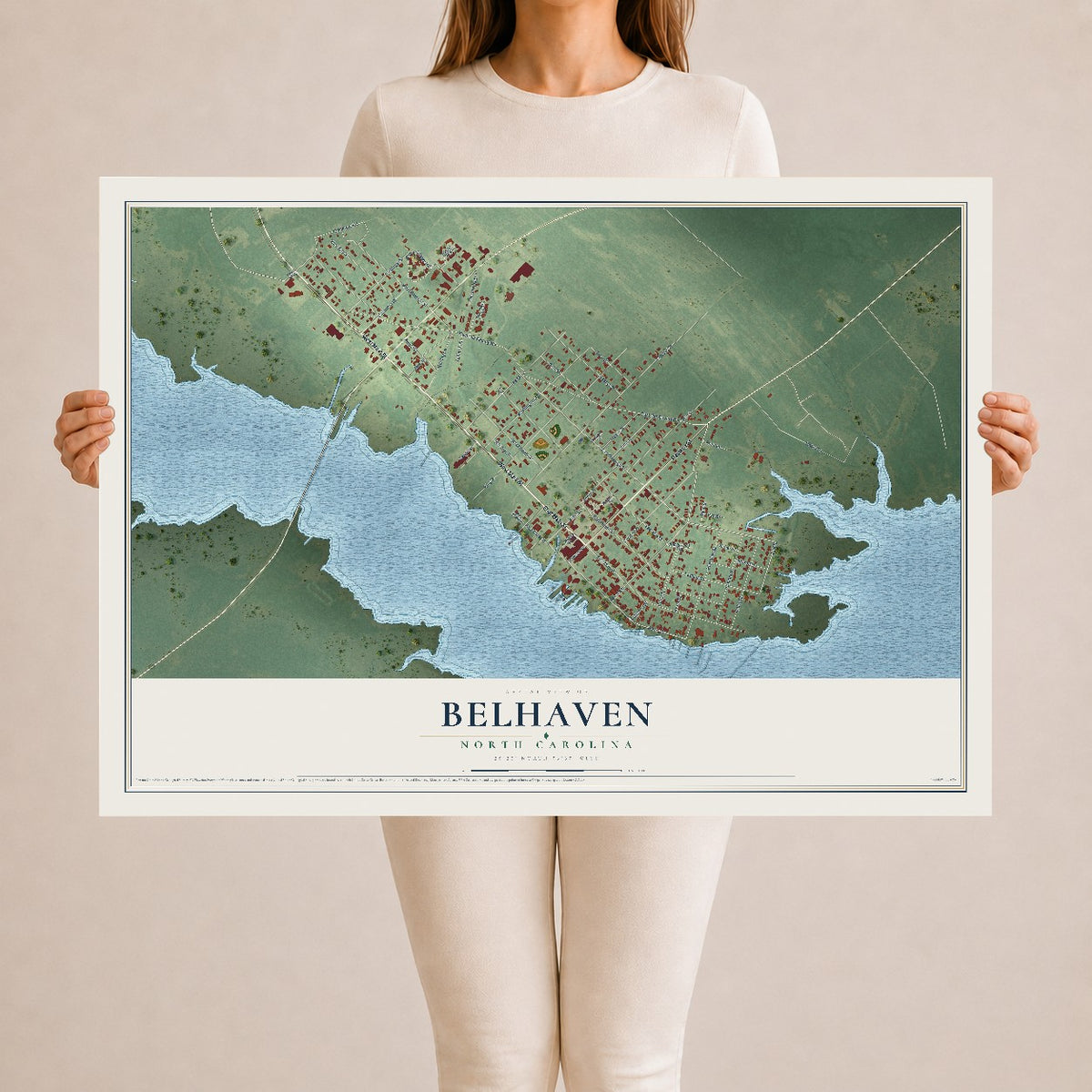 Map of Belhaven, North Carolina, 24 x 36 inch unframed archival matte print