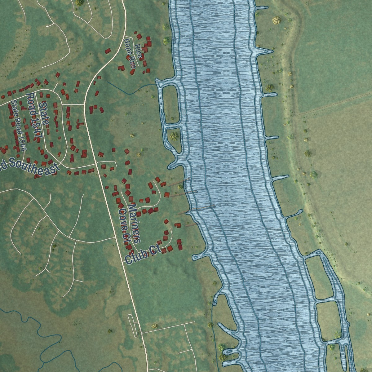 Close-up of the map of Belville, North Carolina print showing street and building detail