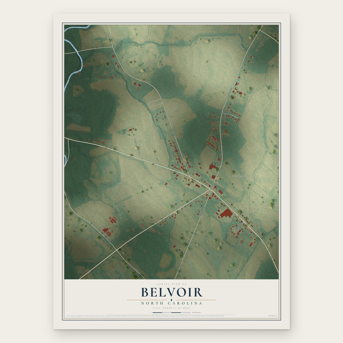 Belvoir, North Carolina map print, the full design