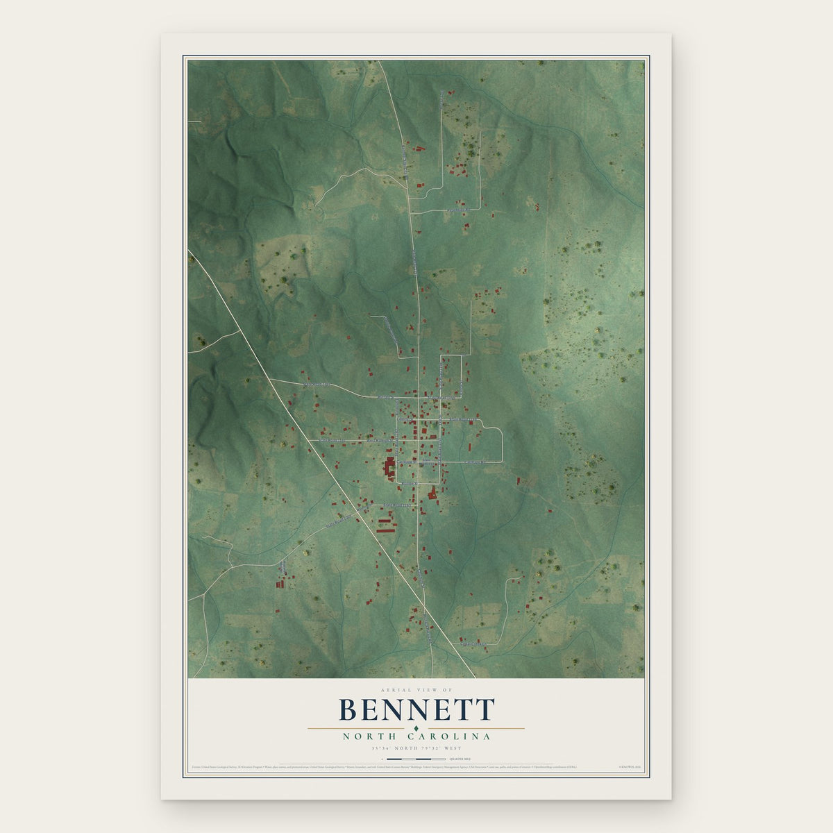 Bennett, North Carolina map print, the full design