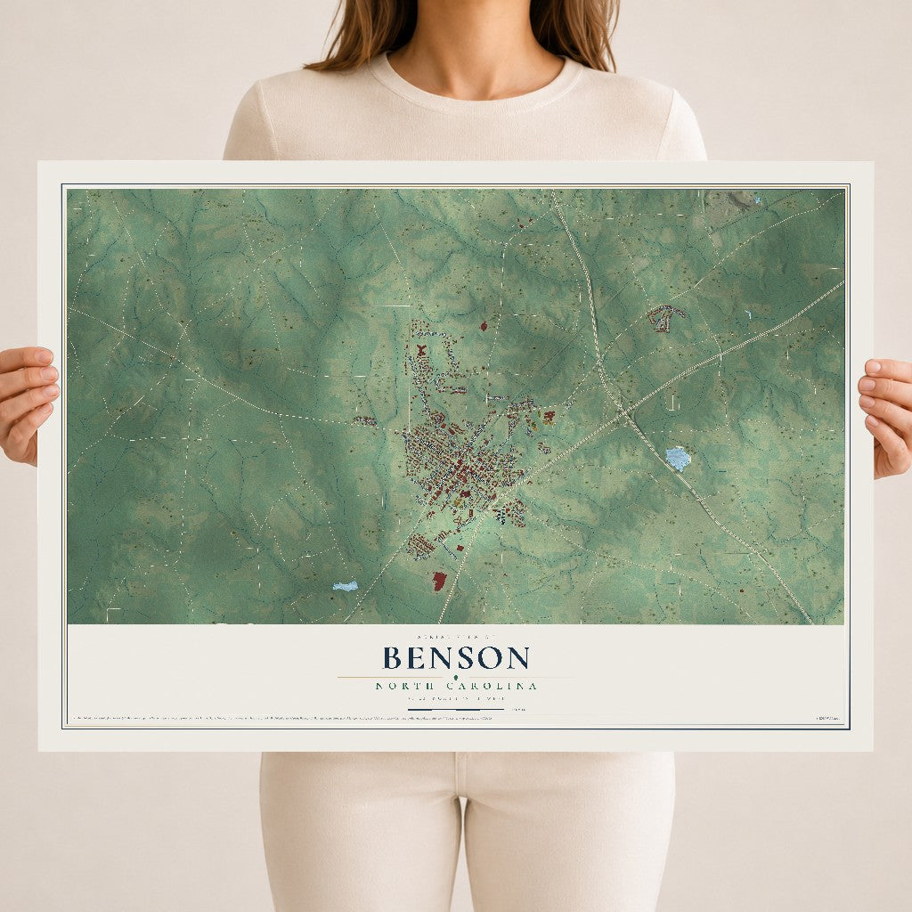 Map of Benson, North Carolina, 18 x 24 inch unframed archival matte print
