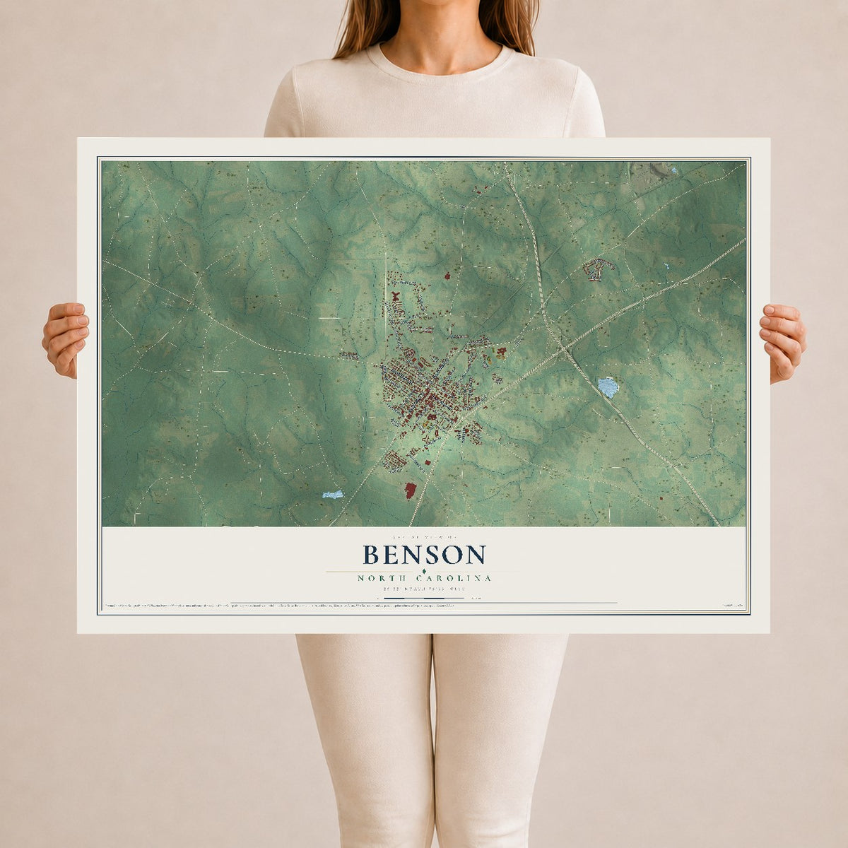 Map of Benson, North Carolina, 24 x 36 inch unframed archival matte print