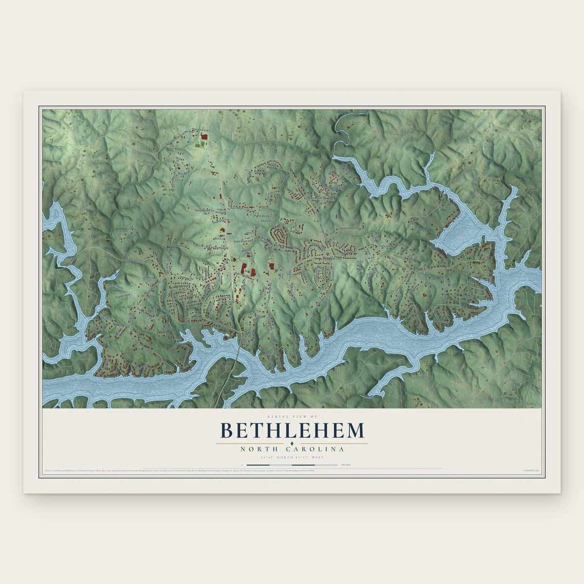 Bethlehem, North Carolina map print, the full design