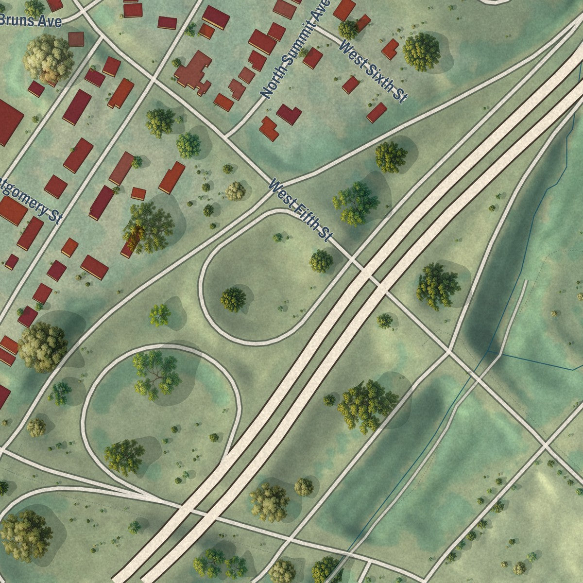 Close-up of the map of Biddleville, North Carolina print showing street and building detail