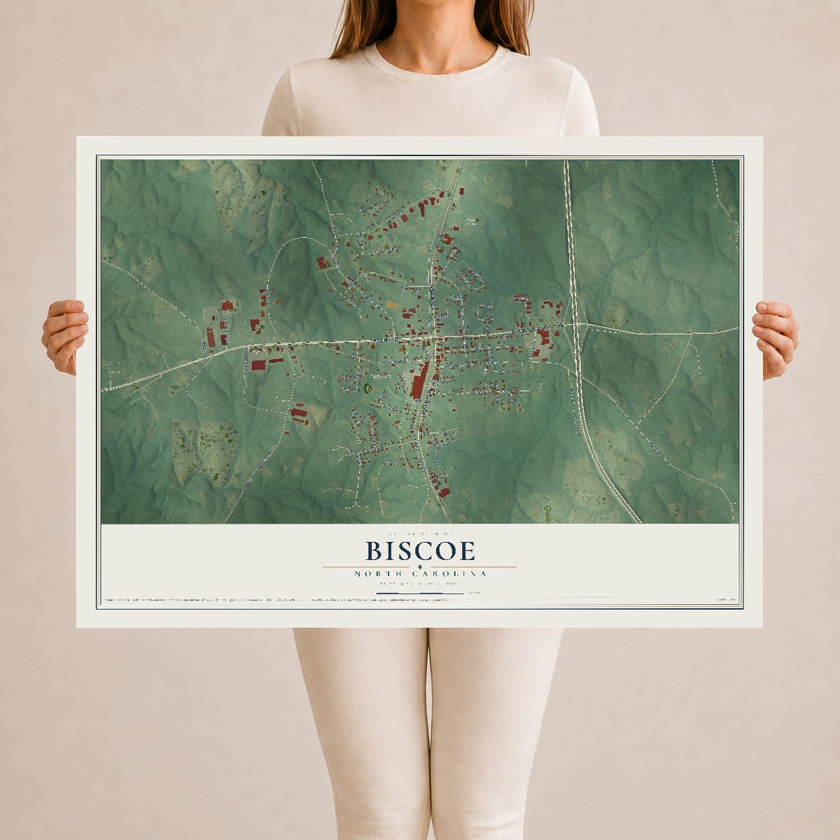 Map of Biscoe, North Carolina, 24 x 36 inch unframed archival matte print