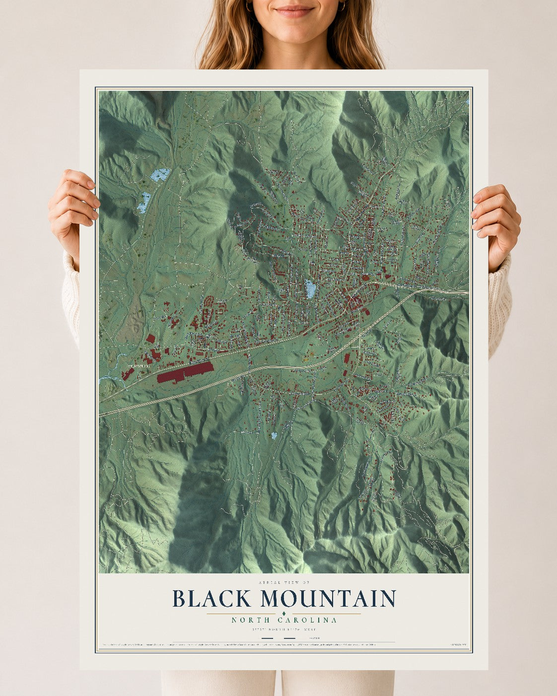 Map of Black Mountain, North Carolina, 24 x 36 inch unframed archival matte print