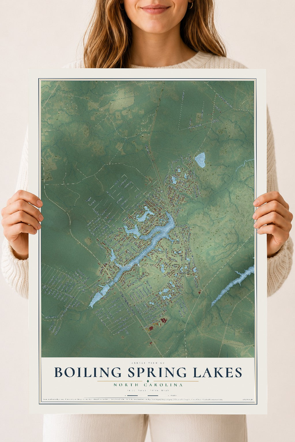 Map of Boiling Spring Lakes, North Carolina, 18 x 24 inch unframed archival matte print