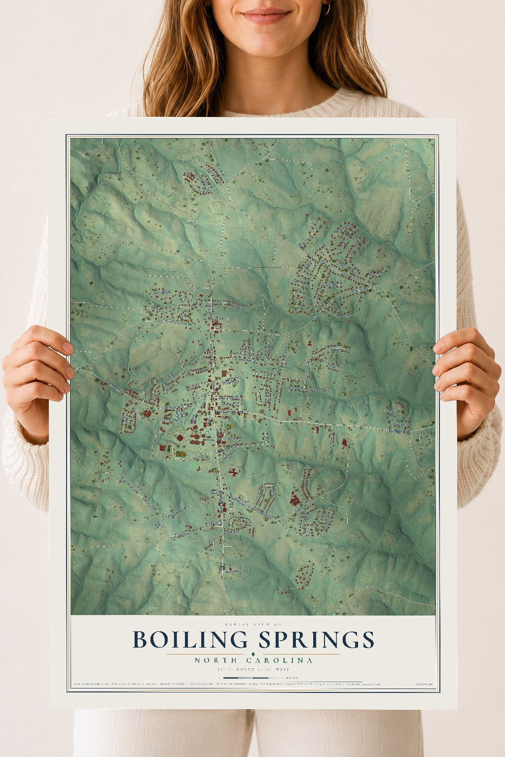 Map of Boiling Springs, North Carolina, 18 x 24 inch unframed archival matte print