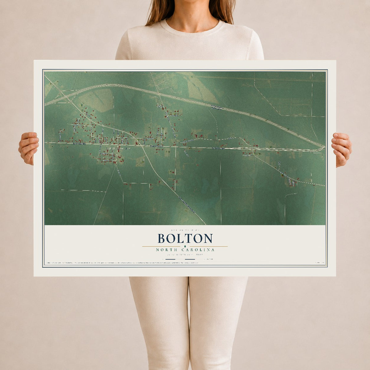 Map of Bolton, North Carolina, 24 x 36 inch unframed archival matte print