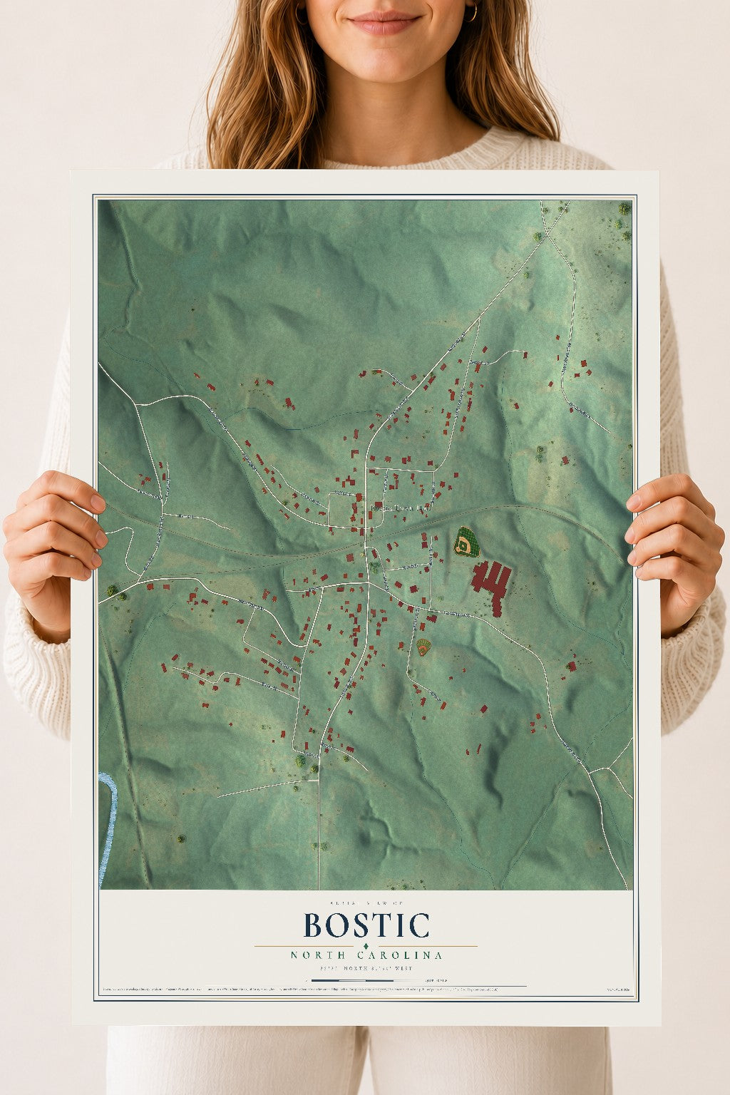 Map of Bostic, North Carolina, 18 x 24 inch unframed archival matte print