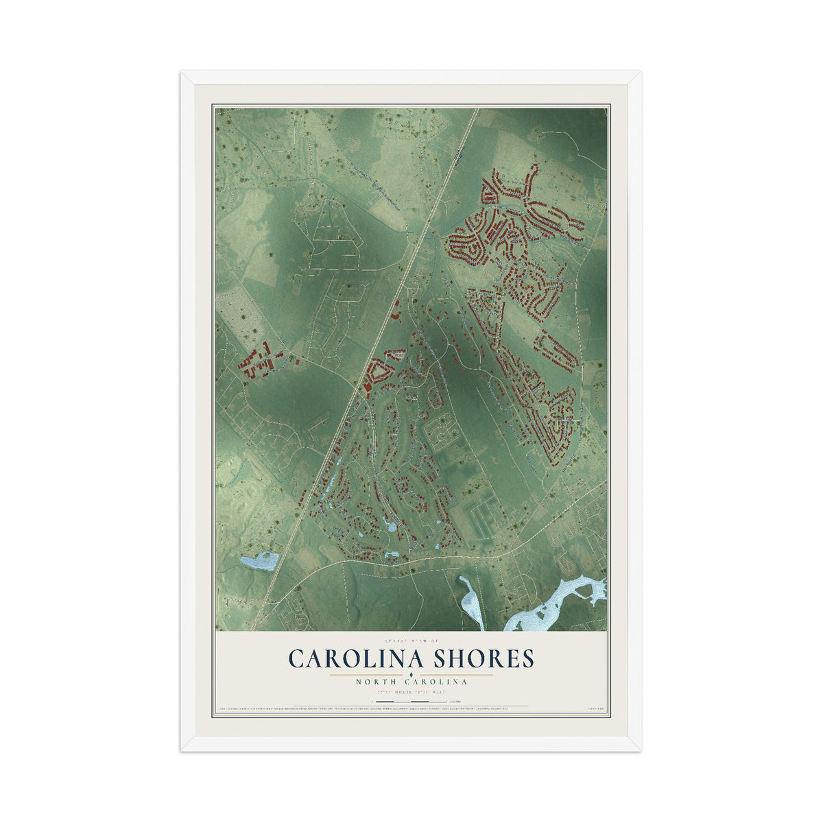 Map of Carolina Shores, North Carolina, 12 x 18 inch print in a white wood frame