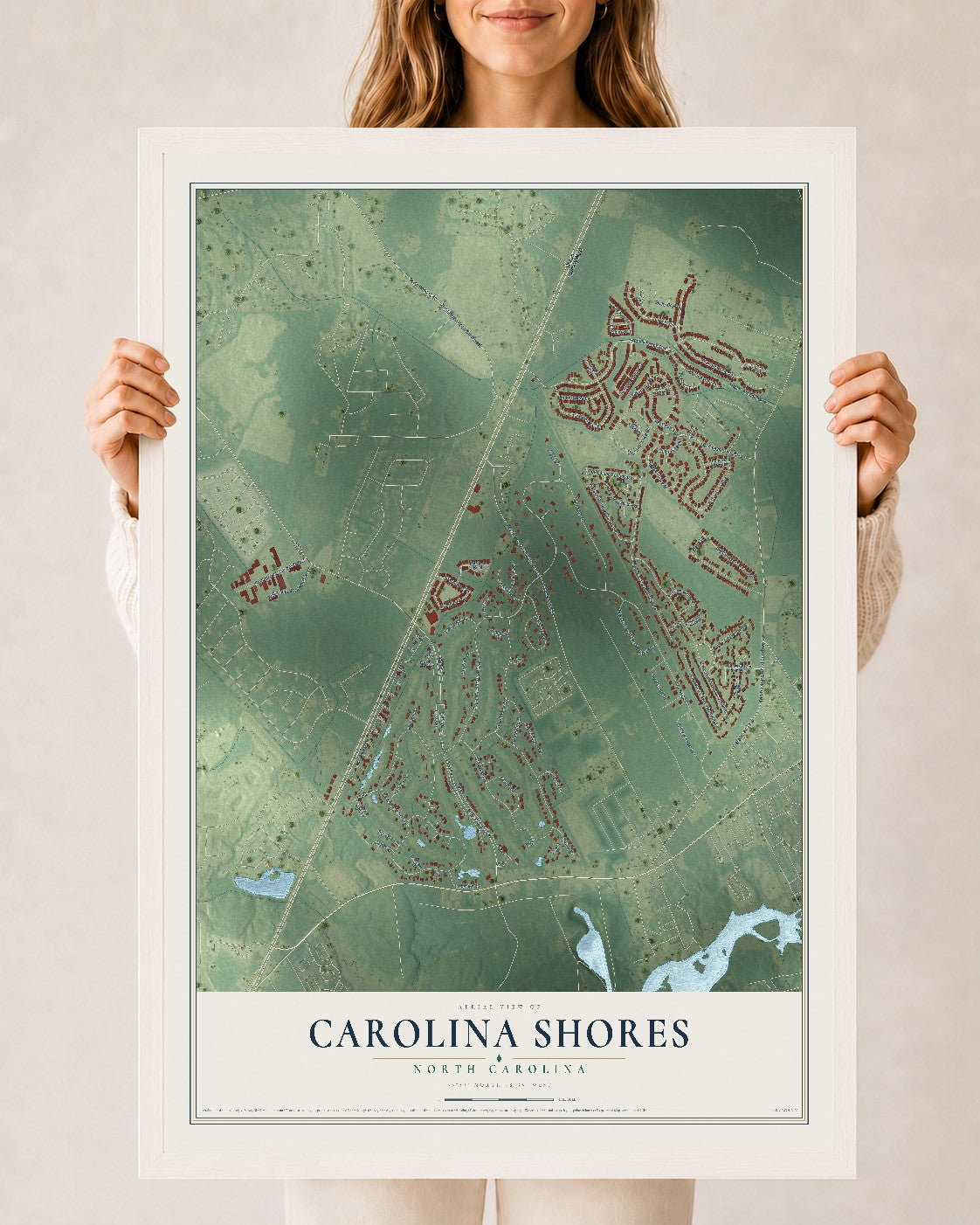Map of Carolina Shores, North Carolina, 24 x 36 inch print in a white wood frame