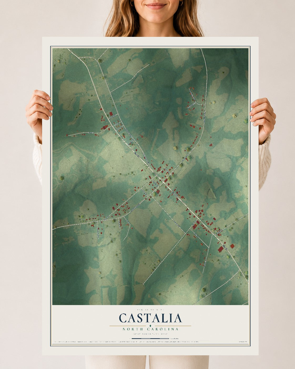 Map of Castalia, North Carolina, 24 x 36 inch unframed archival matte print