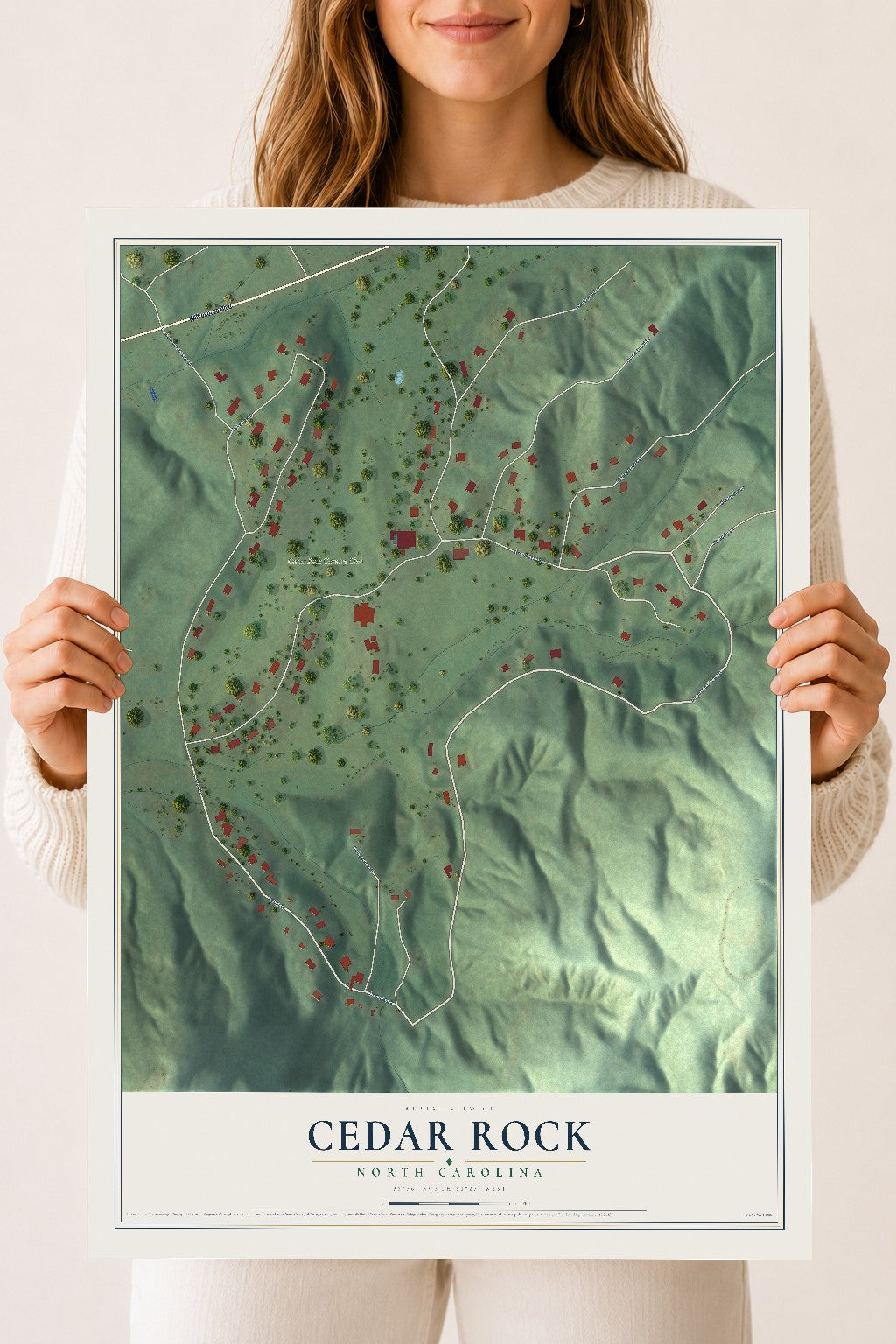 Map of Cedar Rock, North Carolina, 18 x 24 inch unframed archival matte print